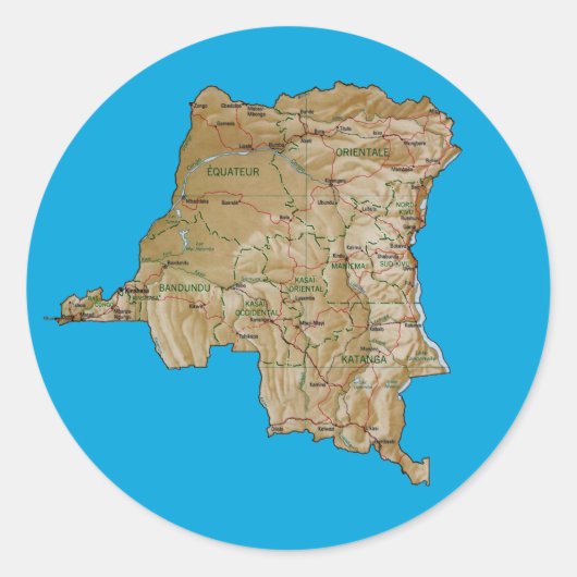 コンゴ・キンシャサ地図ステッカー ラウンドシール (正面)