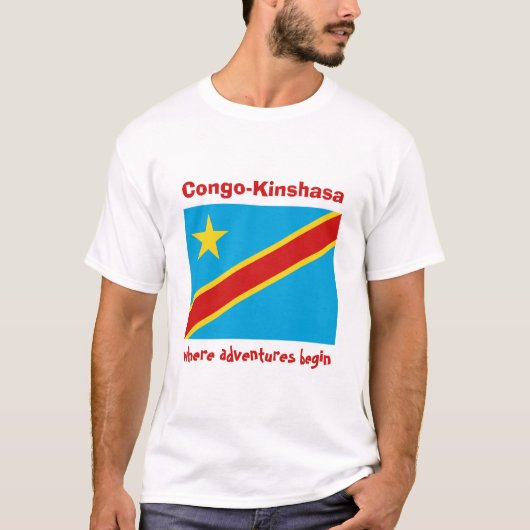 コンゴ(キンシャサ)旗+地図+テキストTシャツ Tシャツ (正面)