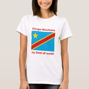 コンゴ(キンシャサ)旗+地図+テキストTシャツ Tシャツ