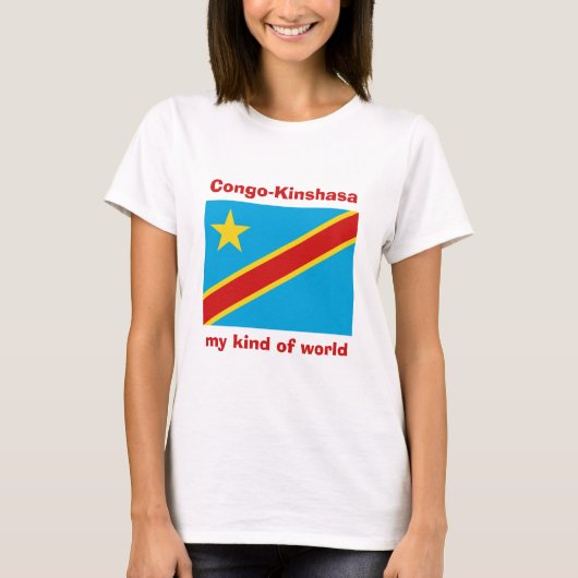 コンゴ（キンシャサ）旗+地図+テキストTシャツ Tシャツ (正面)