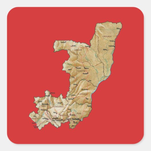 コンゴ・ブラザビル地図ステッカー スクエアシール (正面)