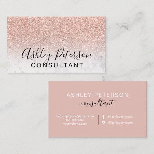 コンサルタントのタイポグラフィの大理石のばら色の金ゴールドのグリッター 名刺 (正面/裏面)