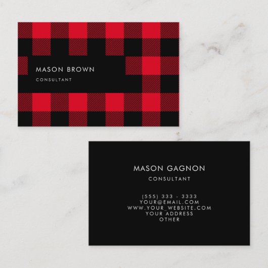 コンサルタントのProfiの幾何学的なバッファローの格子縞の赤 名刺 (正面/裏面)