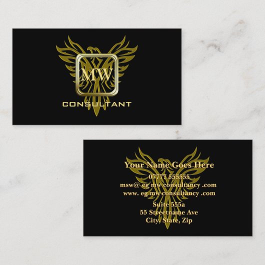 コンサルタント、金正方形、上昇のフェニックス 名刺 (正面/裏面)