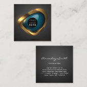 コンサルティング金ゴールドティール（緑がかった色）グレー抽象芸術ロゴモダン スクエア名刺 (正面/裏面)