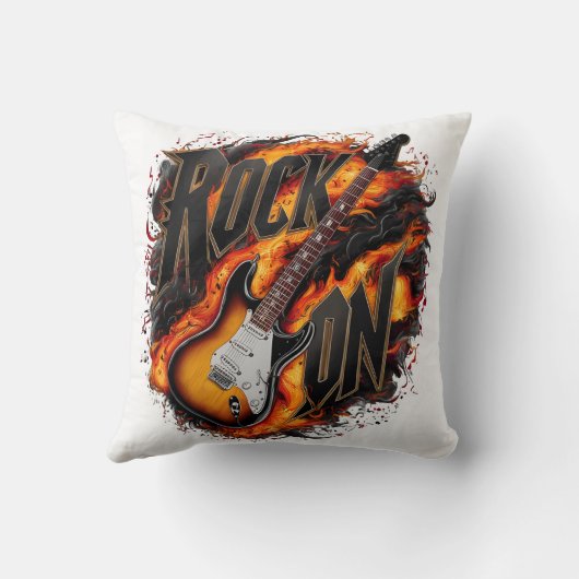 コンサートで激しい炎の中で揺れるギター クッション (裏面)