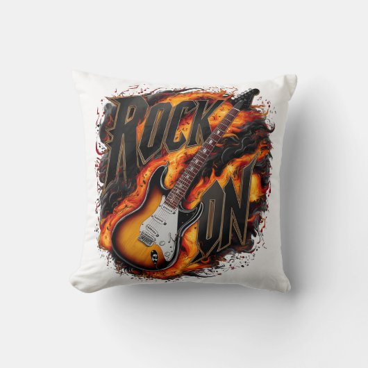 コンサートで激しい炎の中で揺れるギター クッション (正面)
