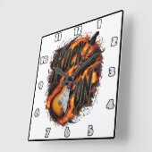 コンサートで激しい炎の中で揺れるギター スクエア壁時計 (傾斜)