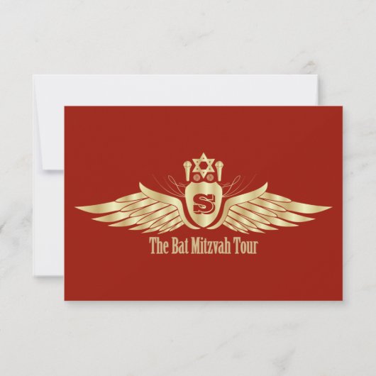 コンサートのチケットのバルミツワーRSVPの応答の深紅 招待状 (裏面)