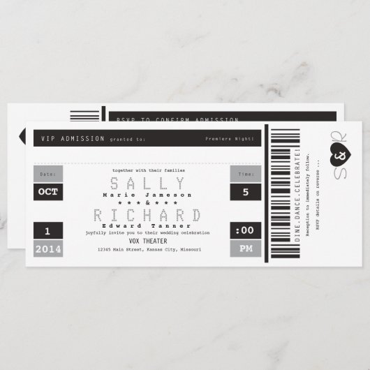 コンサートのチケットの招待状の白黒および灰色 招待状 (正面/裏面)