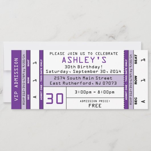 コンサートチケット招待 パープル 招待状 (正面)