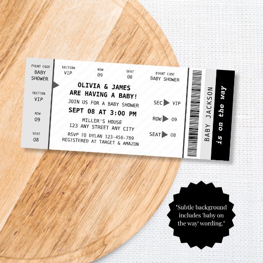 コンサートチケット音楽ギグユニークおもしろい赤ちゃんシャワー 招待状