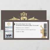 コンサートチケット バー ミッツヴァ Save the Date（茶色） 招待状 (正面/裏面)