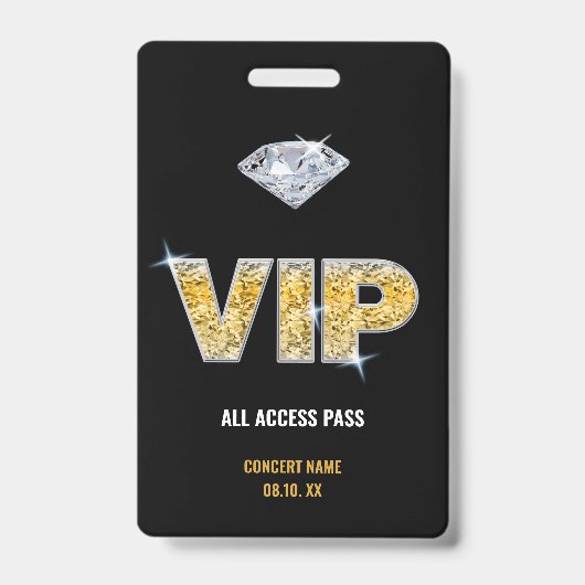 コンサートフェスティバルVIPすべてのアクセス名前をカスタムする バッジ (正面)