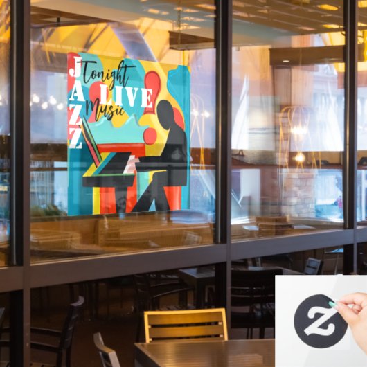 コンサートポスターピアニスト – オリジナル油彩画 ウィンドウサイン (レストラン窓)