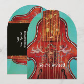 コンサート音楽, ウェディング, レッドブルー ターコイズ ライローネ 招待状 (正面/裏面)