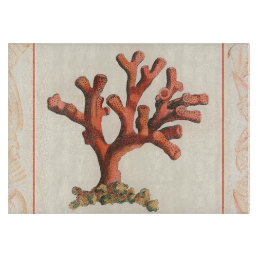 コンシュの貝のボーダーが付いている赤い珊瑚 カッティングボード (正面)