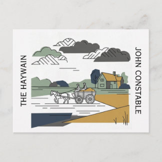 コンスタブル作『干し草の車』線画イラスト ポストカード
