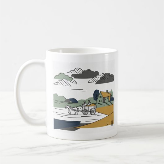 コンスタブル「干し草運搬車」線画イラスト コーヒーマグカップ (左)