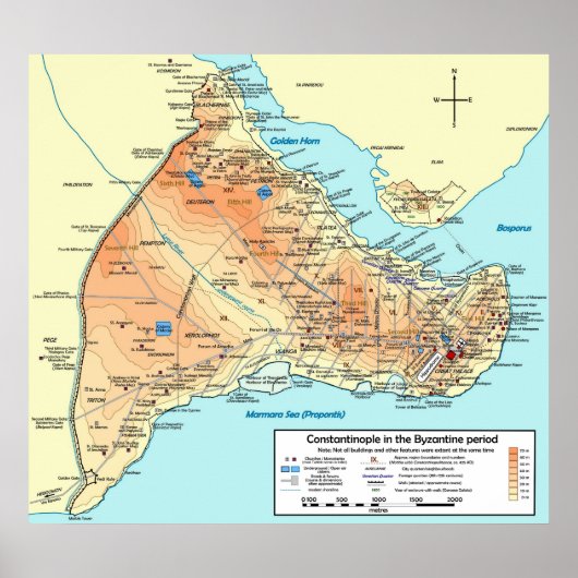 コンスタンチノープル・ビザンチンの地形図 ポスター (正面)