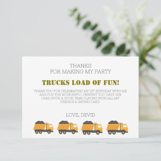 コンストラクショントラック誕生日サンキューカード サンキューカード (スタンド正面)