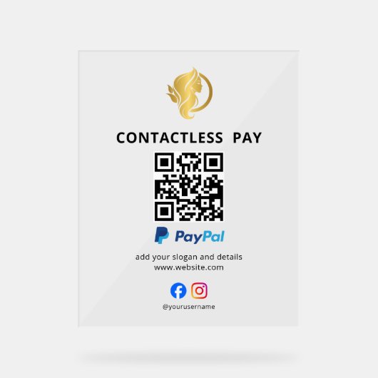 コンタクトレス決済QRコードサイン | PayPal | サロン アクリルサイン (正面)