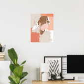 コンターで描かれた女性の肖像画 ポスター (ホームオフィス)