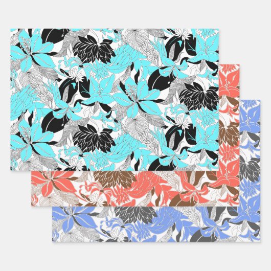 コンターハワイトロピカルリリー&プロテアフローラトリオ ラッピングペーパーシート (セット)