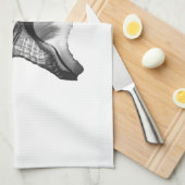 コンチシェルスケッチ – グレーと白のシェード キッチンタオル (四つ折り)