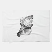 コンチシェルスケッチ – グレーと白のシェード キッチンタオル (横)
