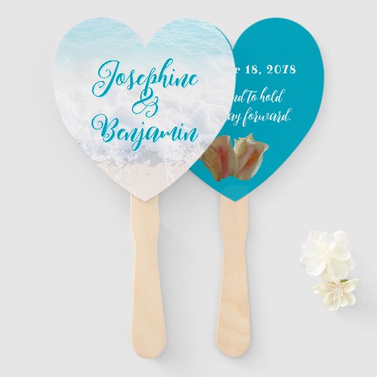 コンチシェルハート型の結婚ファン ハンドファン (正面&裏面)
