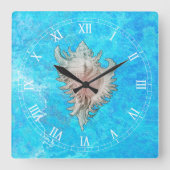 コンチシェル「ビーチライフ」 スクエア壁時計 (正面)