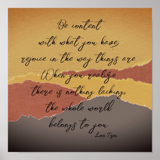 コンテンツLao Tzu zen引用文破れた紙抽象芸術 ポスター (正面)