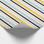 コンテンポラリーで黄色い白黒の青い縞 ラッピングペーパー (角)