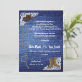 コンテンポラリーなデニム、ブーツ及びレースの結婚式の招待 招待状 (スタンド正面)