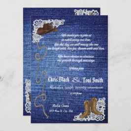 コンテンポラリーなデニム、ブーツ及びレースの結婚式の招待 招待状