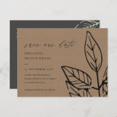 コンテンポラリーなラストブラウンの葉　保存日付 案内ポストカード (正面/裏面)