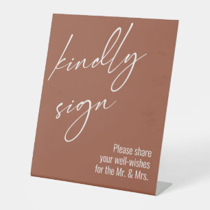 コンテンポラリーな手書き風"Kindly Sign"テラコッタ 台座サイン