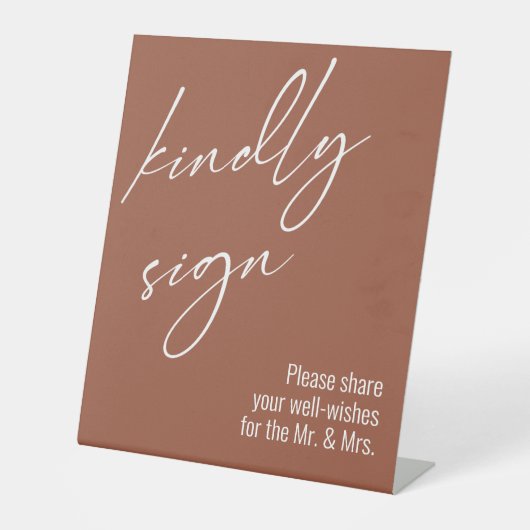 コンテンポラリーな手書き風"Kindly Sign"テラコッタ 台座サイン (正面)