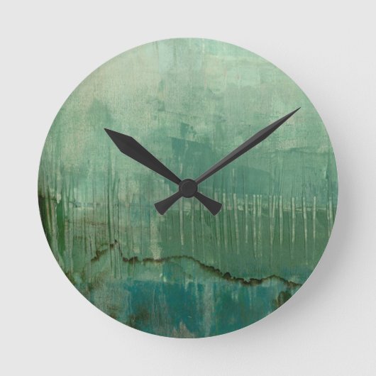 コンテンポラリーな緑の水彩画 ラウンド壁時計 (正面)