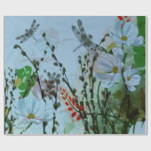 コンテンポラリーな銀翼のトンボ/花柄 ラッピングペーパー (フラット)