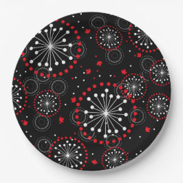 コンテンポラリーカナダデー花火とメープル葉花火 ペーパープレート