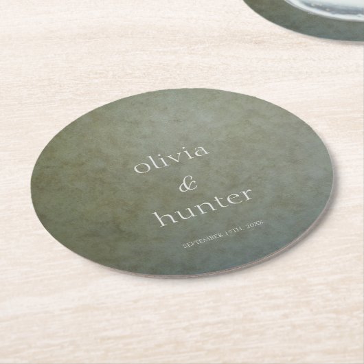 コンテンポラリーゴールデンフェイクセージ絵を描スエド結婚ズ ラウンドペーパーコースター (アングル)