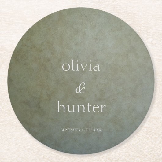 コンテンポラリーゴールデンフェイクセージ絵を描スエド結婚ズ ラウンドペーパーコースター (正面)