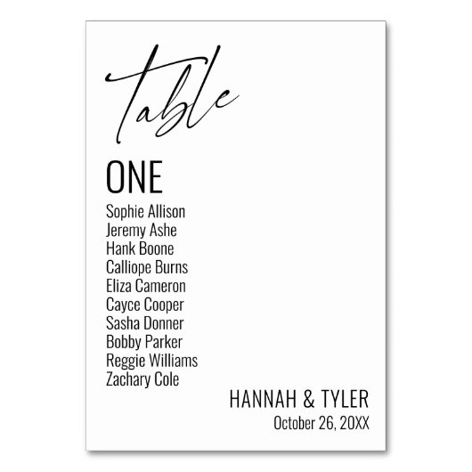 コンテンポラリーシンプルエレガントタイポグラフィ テーブルナンバー (正面)