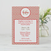 コンテンポラリージグザグレッドホワイトとタン誕生日 招待状 (スタンド正面)