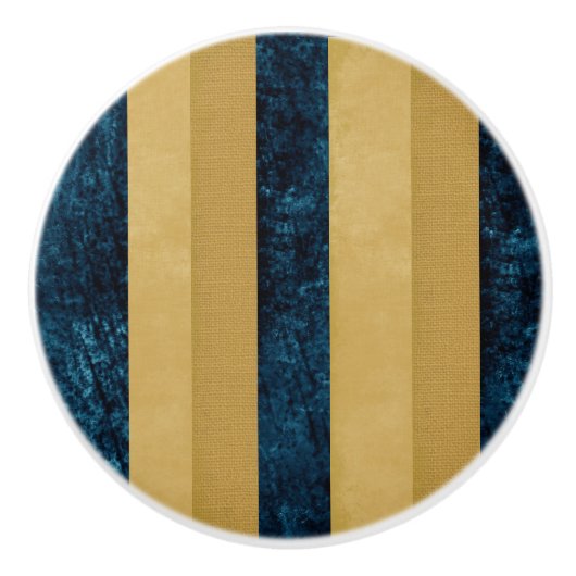 コンテンポラリーストライプの王室の青、金ゴールド、バタークリーム セラミックノブ (正面)
