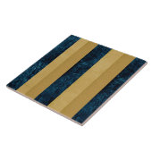 コンテンポラリーストライプの王室の青、金ゴールド、バタークリーム タイル (側面)