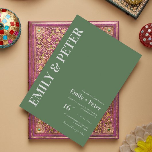 コンテンポラリーセージグモダンリー結婚ミニマル インビテーションポストカード