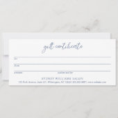 コンテンポラリーダスティブルーモダンギフト証書 (裏面)